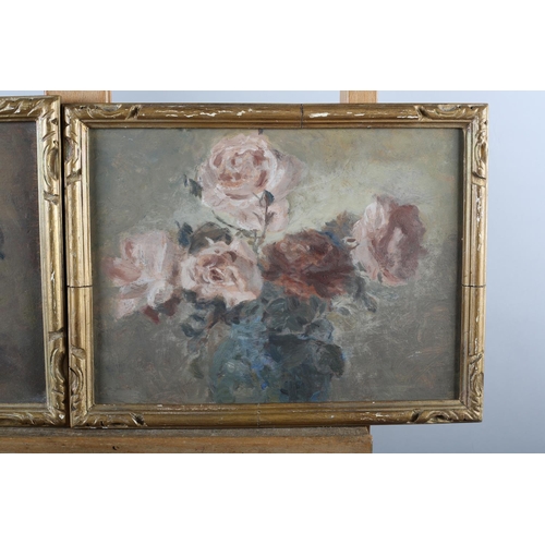 460 - EARLY TO MID 20TH CENTURY BRITISH SCHOOL, Still Life of roses held in a vase, a pair, oil on board, ... 