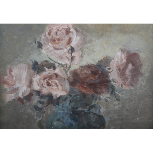 460 - EARLY TO MID 20TH CENTURY BRITISH SCHOOL, Still Life of roses held in a vase, a pair, oil on board, ... 