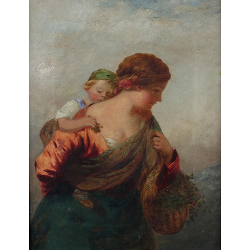 468 - 19TH CENTURY BRITISH SCHOOL, portrait of a country girl, her infant child asleep as she carries him ... 