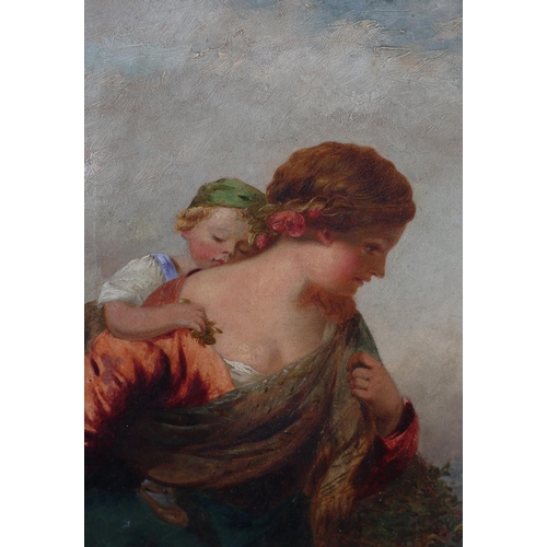 468 - 19TH CENTURY BRITISH SCHOOL, portrait of a country girl, her infant child asleep as she carries him ... 