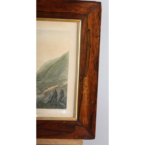 66 - A PAIR OF 19TH CENTURY ROSEWOOD FRAMES WITH GILT SLIP with a pair of coloured lithograph views of Co... 