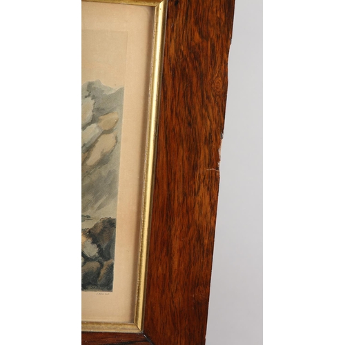 66 - A PAIR OF 19TH CENTURY ROSEWOOD FRAMES WITH GILT SLIP with a pair of coloured lithograph views of Co... 