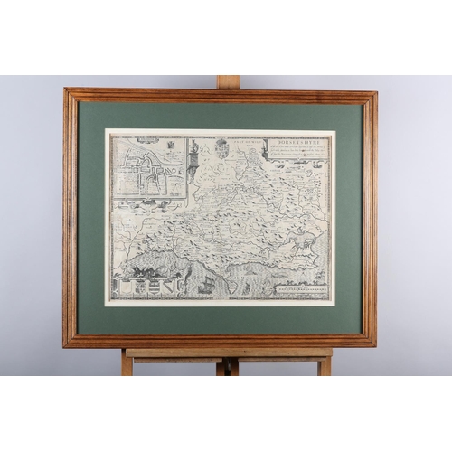 73 - JOHN SPEED DORSETSHYRE, c.1610, engraved map, double page, with the Shyre-town of Dorchester, 38.5cm... 