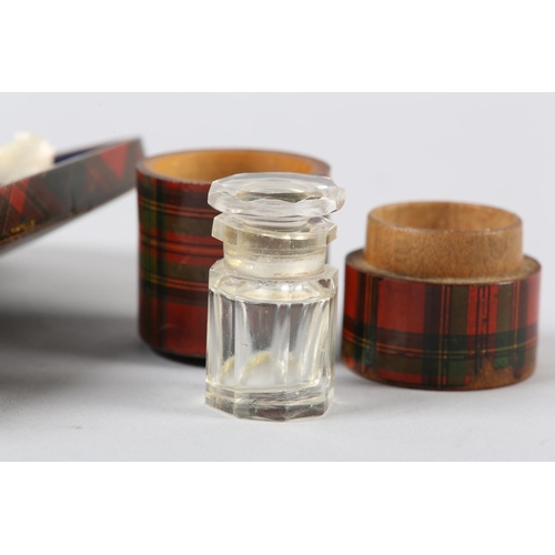 57 - A VICTORIAN TARTAN WARE (MCPHERSON) NECESSAIRE partially fitted with mother-of-pearl handled impleme... 