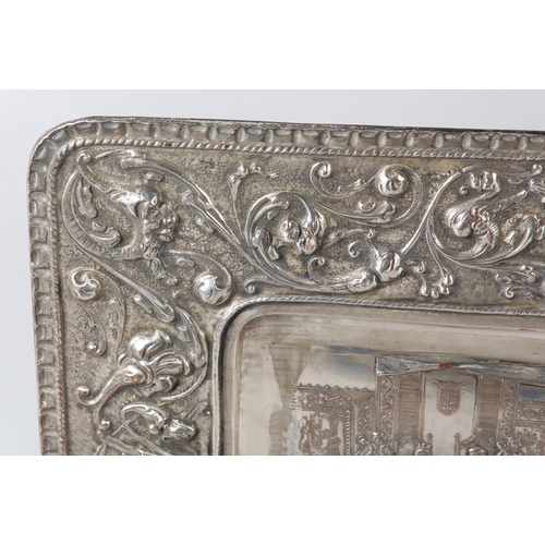 116 - A 19TH CENTURY ITALIAN SILVER PLATE ON COPPER PLAQUE, rectangular, the centre depicting, in bas reli... 