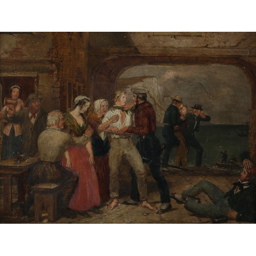 461 - MID 19TH CENTURY BRITISH SCHOOL, The Press Gang, villager resisting the Press Gang as womenfolk look... 