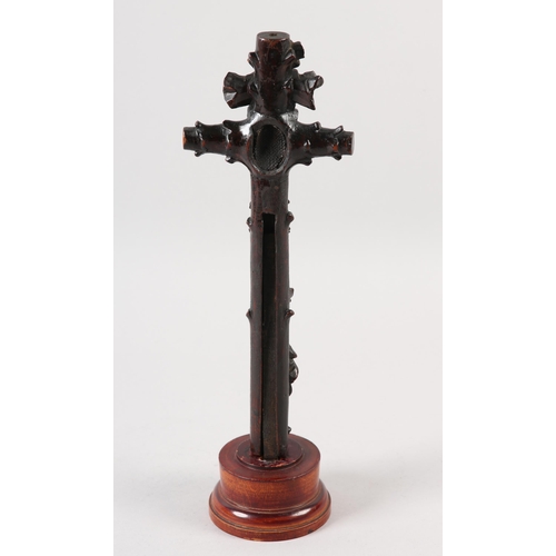 115 - AN 18TH CENTURY GERMAN CARVED BOXWOOD CRUCIFIX, the figure of Christ applied, with the figure of God... 