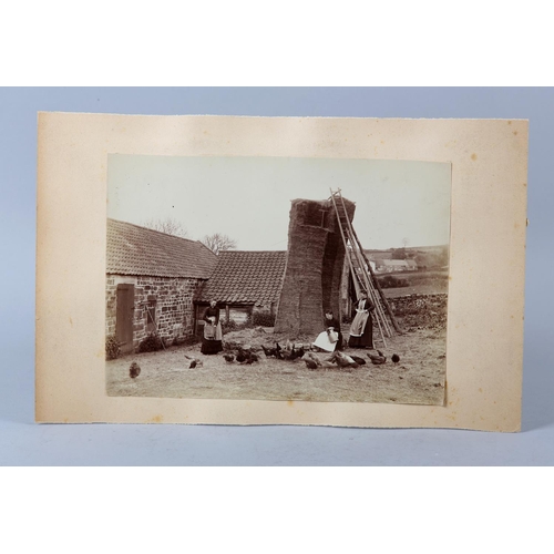 21 - FRANK MEADOW SUTCLIFFE (1853-1941), Farm girls feeding the chickens beside a tall haystack, c.1880, ... 