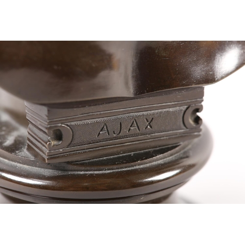 104 - M J HATFIELD FOR THE ART UNION OF LONDON, Ajax, bronze bust, titled to tablet, on socle, impressed t... 