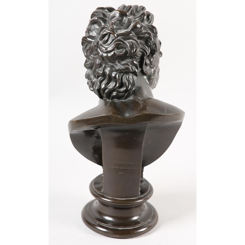 104 - M J HATFIELD FOR THE ART UNION OF LONDON, Ajax, bronze bust, titled to tablet, on socle, impressed t... 