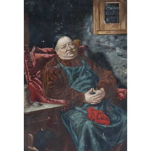 470 - AFTER GRUTZNER (GERMAN 1846-1925) The Monk, three quarter portrait of a corpulent figure sitting in ... 