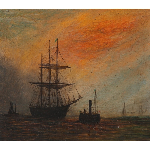 462 - 19TH CENTURY BRITISH SCHOOL, shipping off the coast at sunset and in moonlight, a pair, oil on board... 