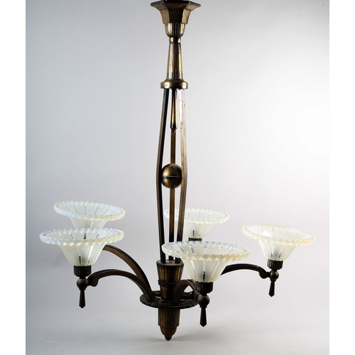 1 - HUBERT PETITOT & EZAN (EJG) c.1930-35, a large French Art Deco gilded bronze and opalescent glass pe... 