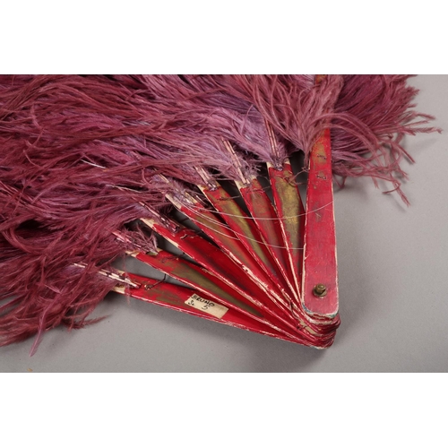 106 - Fan Dancing!  An ostrich feather fan, oversized, with deep plum plumes shading almost to black, with... 