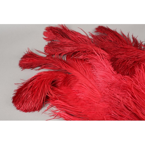 107 - A shaded cerise ostrich feather fan, 1920’s the curled feathers mounted on butterscotch yellow plast... 