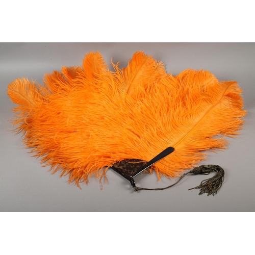 108 - 1920’s vibrant orange ostrich feather fan, large and showy, the monture of tortoiseshell, frothy fea... 