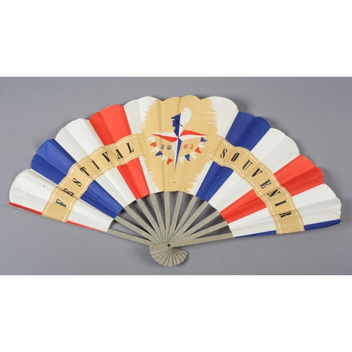 110 - A paper fan commemorating the Festival of Britain in 1951, mounted à l’anglaise, a souvenir in red w... 