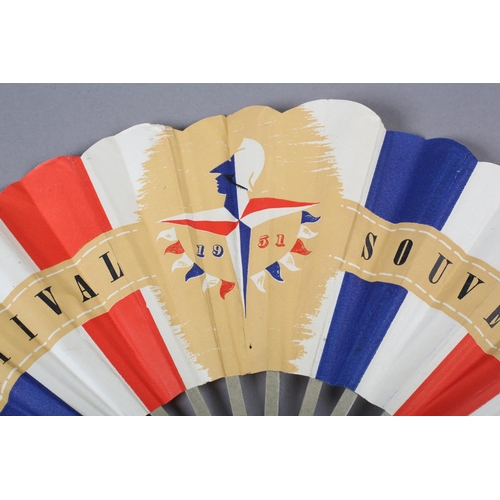 110 - A paper fan commemorating the Festival of Britain in 1951, mounted à l’anglaise, a souvenir in red w... 