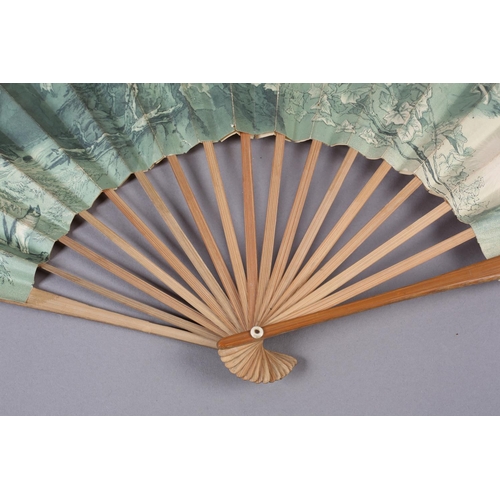 13 - c.1890’s, a German folding fan, en camaieu, believed to show the Ridge of Valkyries, with several in... 