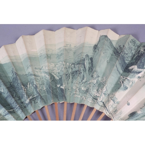 13 - c.1890’s, a German folding fan, en camaieu, believed to show the Ridge of Valkyries, with several in... 