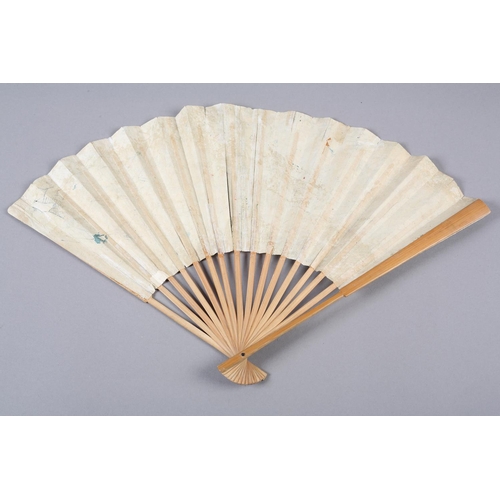 140 - An unusual 19th century/early 20th century Chinese fan, Qing Dynasty, the double paper leaf mounted ... 