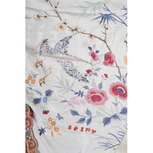 192 - Early 20th century Chinese embroidery, to include a single silk sleeve band,  unused, worked in past... 