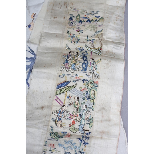 192 - Early 20th century Chinese embroidery, to include a single silk sleeve band,  unused, worked in past... 