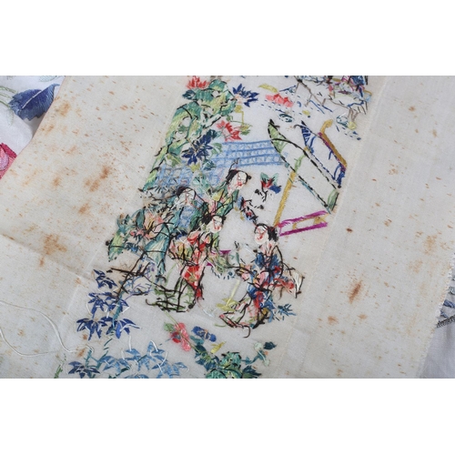 192 - Early 20th century Chinese embroidery, to include a single silk sleeve band,  unused, worked in past... 