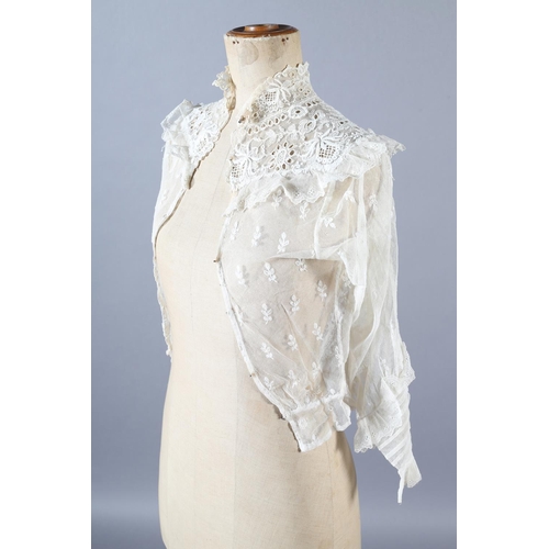 270 - Antique Lace: a handmade lace jacket, hip length, shaped, Milanese bobbin lace, seemingly constructe... 