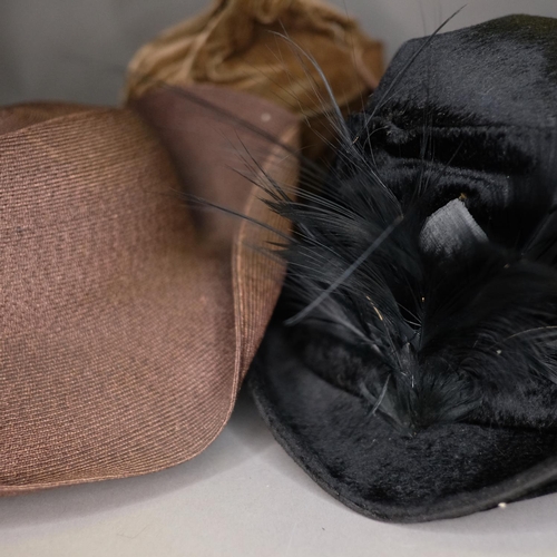 275 - Early 20th century and 1920’s winter hats, five, four in silk and velvets, silk lined, very stylized... 