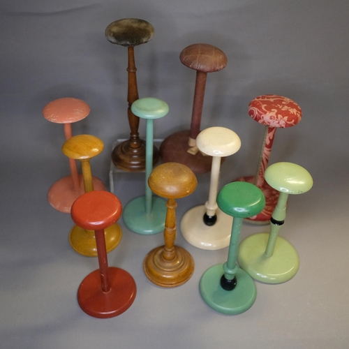 332 - 1920’s hat stands hat stands, mostly in painted wood, one covered in quilted glazed cotton, another ... 