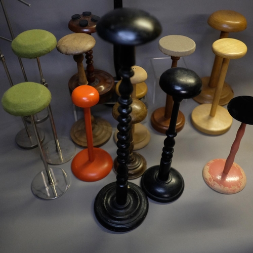 333 - 1920’s and earlier hat stands, mostly in turned wood, two very tall, two extending metal bars, 17 in... 