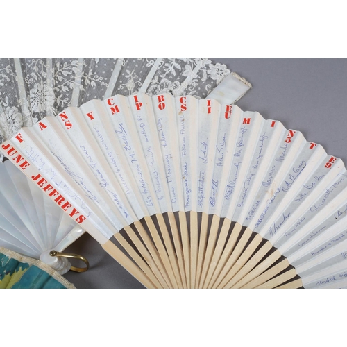 60 - A mixed lot of fans, with interesting examples and items for repair and spares: a small painted silk... 