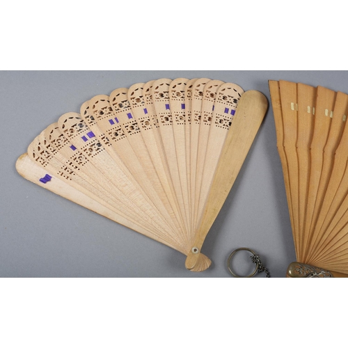 61 - 19th century wood brisé fans, c1880’s, probably Austrian, the first a sturdy example with heavier gu... 