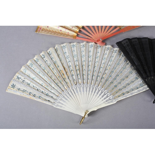 114 - Four early 20th century fans with sequins, the first advertising “Scott’s London, having a paper lea... 