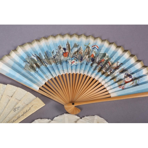 116 - Shipping interest: a palmette fan, or Jenny Lind, with cream panels on simple wood sticks, advertisi... 