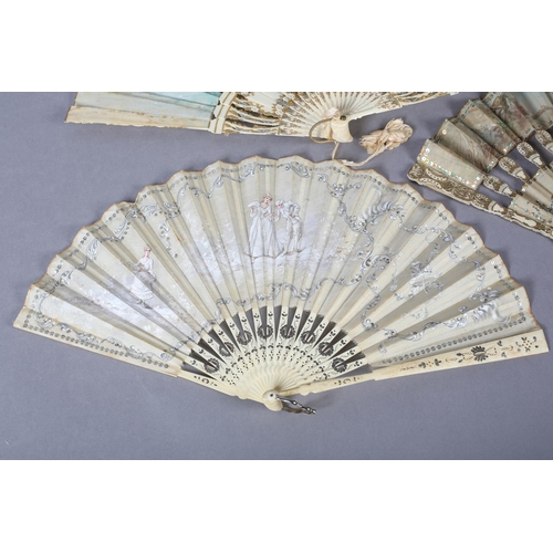 125 - A cabriolet fan, early 20th century, the bone monture carved with different designs across the split... 