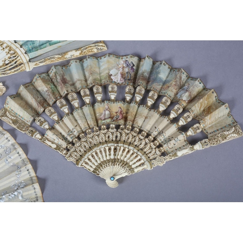 125 - A cabriolet fan, early 20th century, the bone monture carved with different designs across the split... 