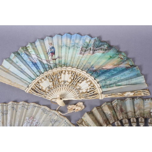 125 - A cabriolet fan, early 20th century, the bone monture carved with different designs across the split... 