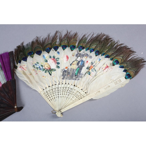 134 - 19th century Chinese Qing dynasty large goose feather fan, the feathers tipped with peacock “eyes”, ... 