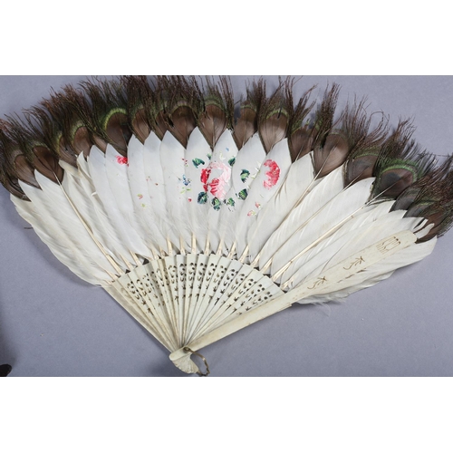 134 - 19th century Chinese Qing dynasty large goose feather fan, the feathers tipped with peacock “eyes”, ... 