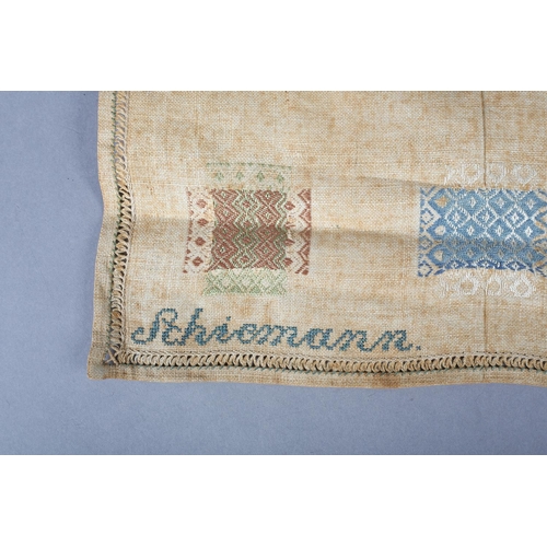 183 - A European darning sampler dated 1837, incorporating nine darns of different designs worked in colou... 