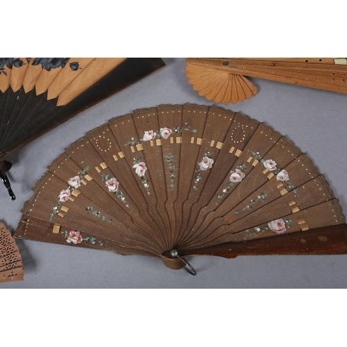 30 - Various wood brisé fans, the first very visual with guards and lower sticks dyed to a dark brown, co... 