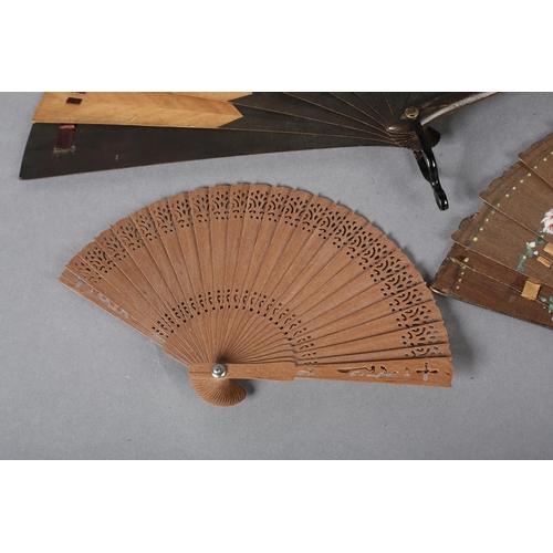 30 - Various wood brisé fans, the first very visual with guards and lower sticks dyed to a dark brown, co... 