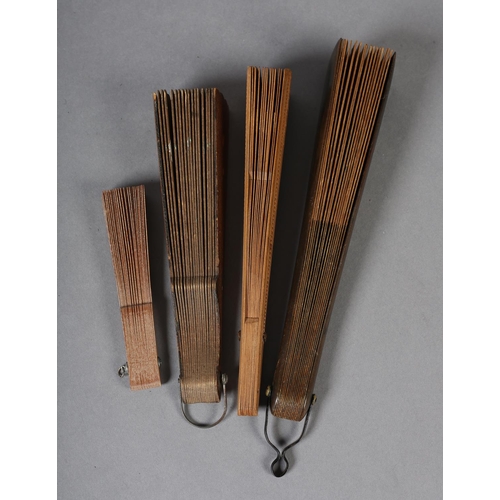 30 - Various wood brisé fans, the first very visual with guards and lower sticks dyed to a dark brown, co... 