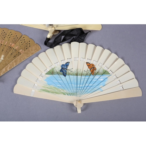 35 - A selection of small brisé fans for young girls: a celluloid example with a dancer painted in the ce... 