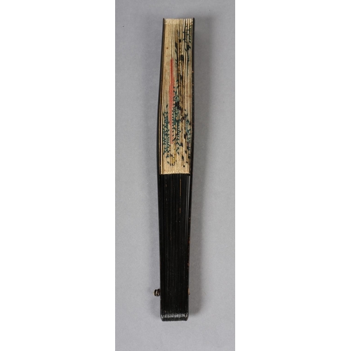 92C - An unusual, large, Chinese fan, Qing Dynasty, the monture wood, with black lacquer, the guards featu... 