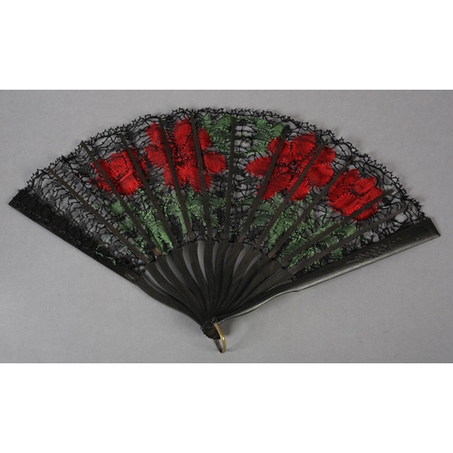 159 - Ann Collier: A unique handmade lace fan leaf created by Ann Collier, 20th century, the vibrant leaf ... 