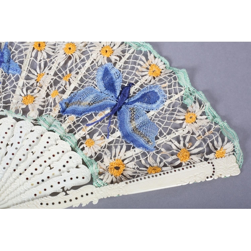 161 - Ann Collier: A unique handmade lace fan leaf created by Ann Collier, 20th century, the leaf worked w... 