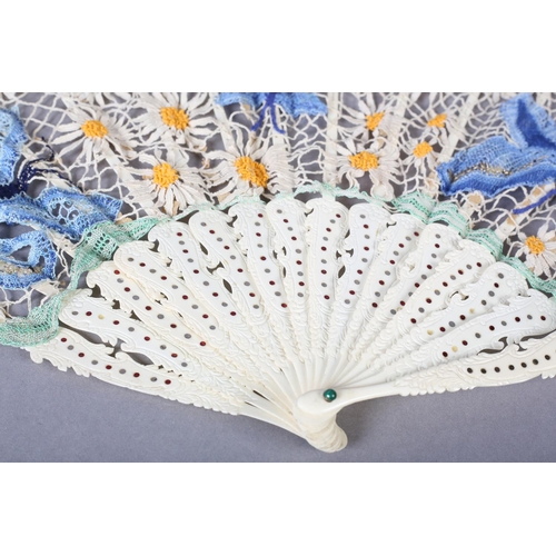 161 - Ann Collier: A unique handmade lace fan leaf created by Ann Collier, 20th century, the leaf worked w... 